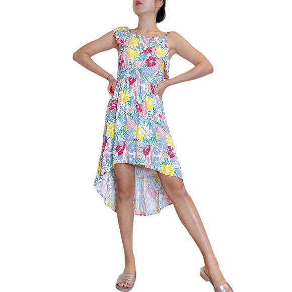 BCBG Pastel Floral Sleeveless Ruffle Highlow Dress - Picture 5 of 9